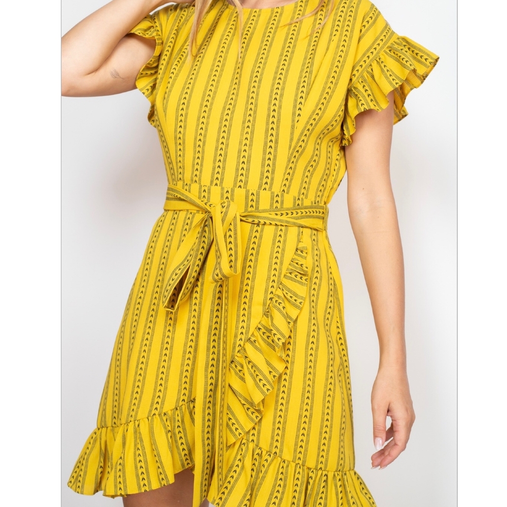 LAST ONE❗THE CLOTHING COMPANY Boho Chic Mustard Short Sleeves Ruffle Dress - Picture 5 of 10